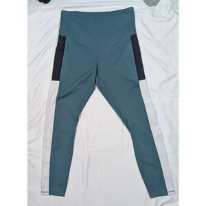 Move Theology Women’s High Waist Athletic Leggings Colorblock Teal Black White M